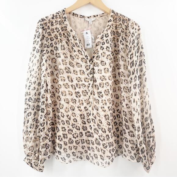 JOIE Blouse Medium Cordell 100% Silk Animal Print Cappuccino Business Office NWT - Picture 2 of 16